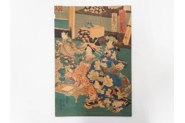 真作　三代 歌川豊国(香蝶楼)　「新吉原江戸町二丁目佐野槌屋内」　花魁を描いた木版画の浮世絵　3枚続　(R-087310)