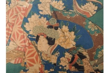 真作　三代 歌川豊国(香蝶楼)　「新吉原江戸町二丁目佐野槌屋内」　花魁を描いた木版画の浮世絵　3枚続　(R-087310)