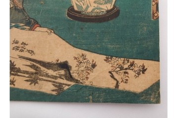 真作　三代 歌川豊国(香蝶楼)　「新吉原江戸町二丁目佐野槌屋内」　花魁を描いた木版画の浮世絵　3枚続　(R-087310)