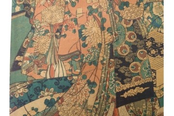 真作　三代 歌川豊国(香蝶楼)　「新吉原江戸町二丁目佐野槌屋内」　花魁を描いた木版画の浮世絵　3枚続　(R-087310)