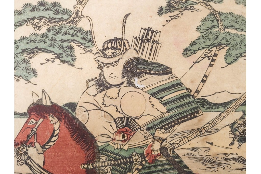 真作　歌川国貞・豊国他　小栗判官・武者絵・美人画　木版画の浮世絵3枚セット　(R-087311)