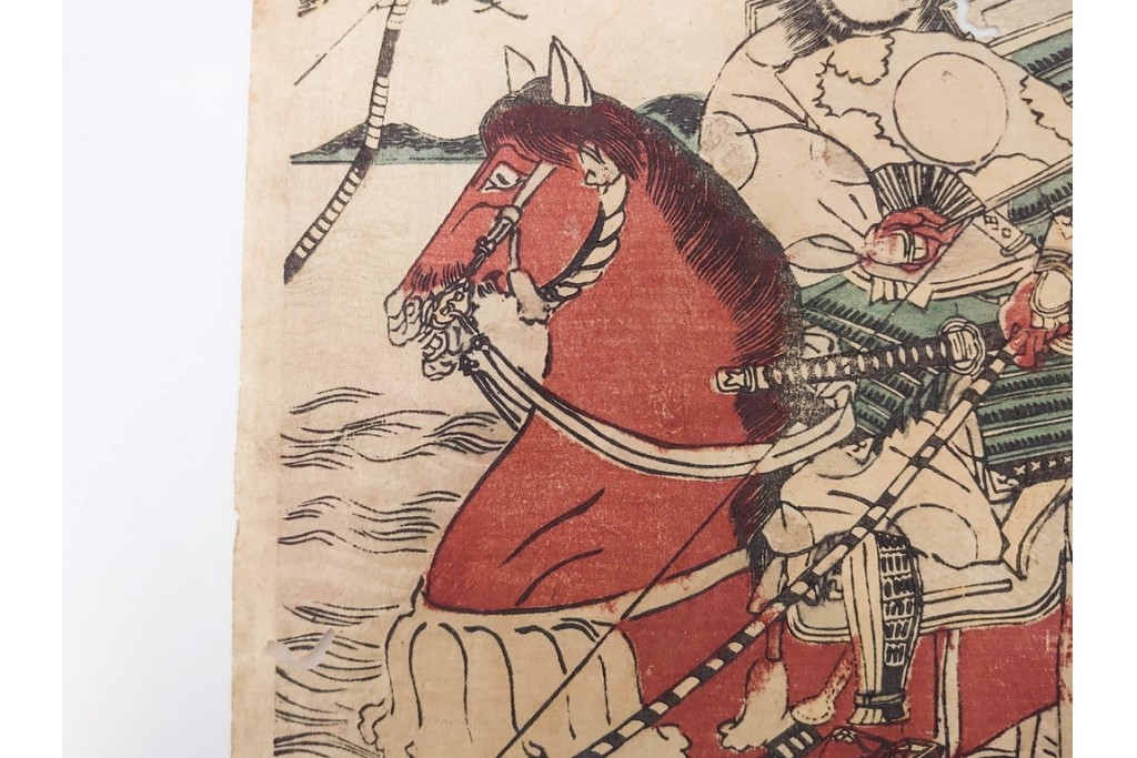 真作　歌川国貞・豊国他　小栗判官・武者絵・美人画　木版画の浮世絵3枚セット　(R-087311)