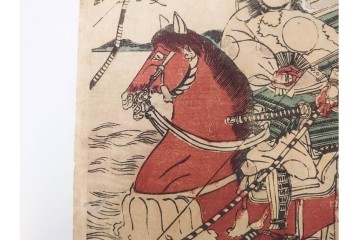 真作　歌川国貞・豊国他　小栗判官・武者絵・美人画　木版画の浮世絵3枚セット　(R-087311)