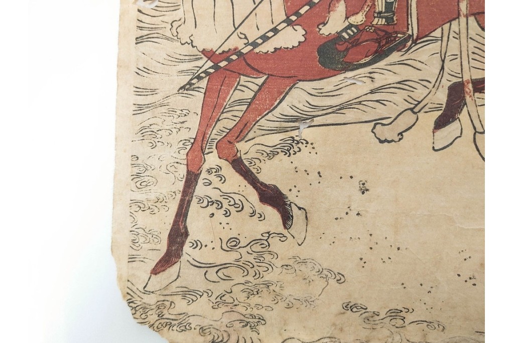 真作　歌川国貞・豊国他　小栗判官・武者絵・美人画　木版画の浮世絵3枚セット　(R-087311)