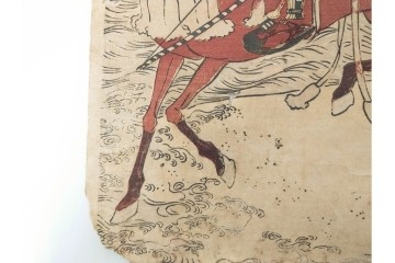 真作　歌川国貞・豊国他　小栗判官・武者絵・美人画　木版画の浮世絵3枚セット　(R-087311)