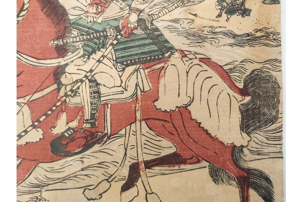 真作　歌川国貞・豊国他　小栗判官・武者絵・美人画　木版画の浮世絵3枚セット　(R-087311)