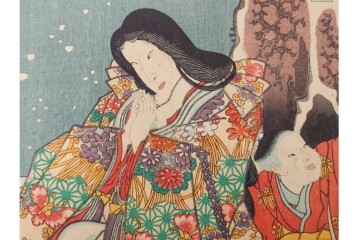 真作　歌川国貞・豊国他　小栗判官・武者絵・美人画　木版画の浮世絵3枚セット　(R-087311)