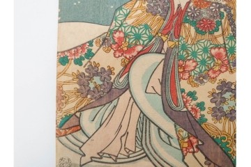 真作　歌川国貞・豊国他　小栗判官・武者絵・美人画　木版画の浮世絵3枚セット　(R-087311)