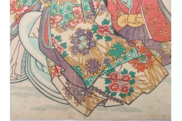 真作　歌川国貞・豊国他　小栗判官・武者絵・美人画　木版画の浮世絵3枚セット　(R-087311)