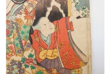 真作　歌川国貞・豊国他　小栗判官・武者絵・美人画　木版画の浮世絵3枚セット　(R-087311)