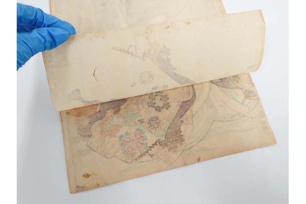 真作　歌川国貞・豊国他　小栗判官・武者絵・美人画　木版画の浮世絵3枚セット　(R-087311)