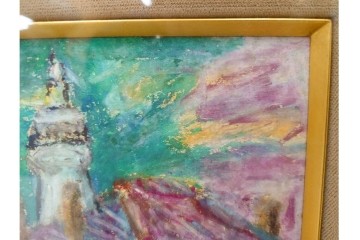 真作　鍋井克之　パステル画　「潮岬の灯台」　海辺の灯台を描いた絵画　外箱付き　(R-087312)