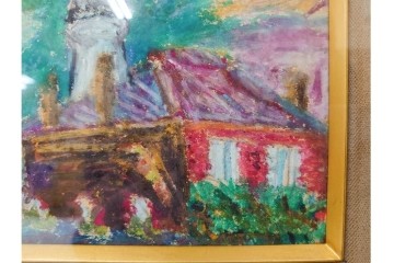 真作　鍋井克之　パステル画　「潮岬の灯台」　海辺の灯台を描いた絵画　外箱付き　(R-087312)