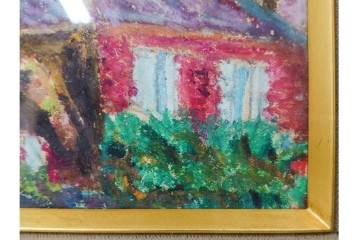 真作　鍋井克之　パステル画　「潮岬の灯台」　海辺の灯台を描いた絵画　外箱付き　(R-087312)