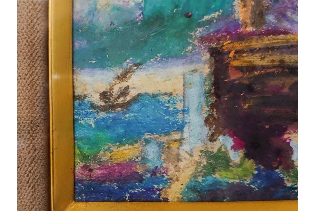 真作　鍋井克之　パステル画　「潮岬の灯台」　海辺の灯台を描いた絵画　外箱付き　(R-087312)