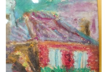 真作　鍋井克之　パステル画　「潮岬の灯台」　海辺の灯台を描いた絵画　外箱付き　(R-087312)