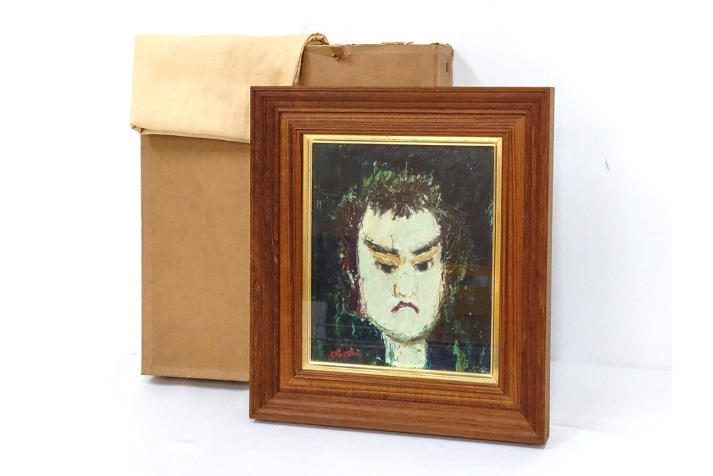 真作　大歳敏秋　油彩　忠臣蔵?　凛とした表情が印象的な絵画　外箱付き　(R-087313)