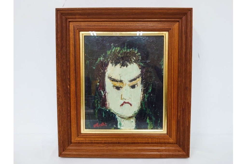 真作　大歳敏秋　油彩　忠臣蔵?　凛とした表情が印象的な絵画　外箱付き　(R-087313)