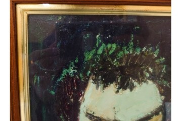 真作　大歳敏秋　油彩　忠臣蔵?　凛とした表情が印象的な絵画　外箱付き　(R-087313)