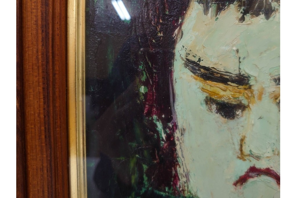 真作　大歳敏秋　油彩　忠臣蔵?　凛とした表情が印象的な絵画　外箱付き　(R-087313)