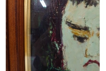 真作　大歳敏秋　油彩　忠臣蔵?　凛とした表情が印象的な絵画　外箱付き　(R-087313)