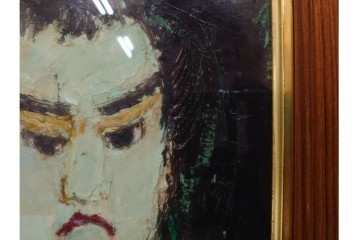 真作　大歳敏秋　油彩　忠臣蔵?　凛とした表情が印象的な絵画　外箱付き　(R-087313)