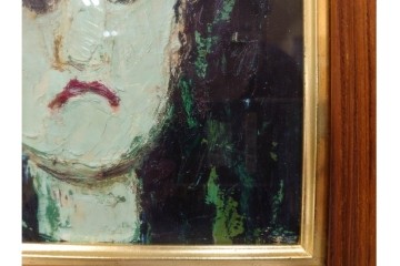 真作　大歳敏秋　油彩　忠臣蔵?　凛とした表情が印象的な絵画　外箱付き　(R-087313)