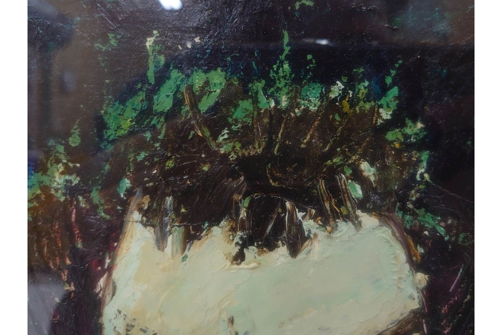 真作　大歳敏秋　油彩　忠臣蔵?　凛とした表情が印象的な絵画　外箱付き　(R-087313)