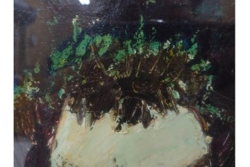 真作　大歳敏秋　油彩　忠臣蔵?　凛とした表情が印象的な絵画　外箱付き　(R-087313)