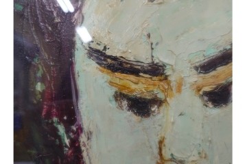 真作　大歳敏秋　油彩　忠臣蔵?　凛とした表情が印象的な絵画　外箱付き　(R-087313)