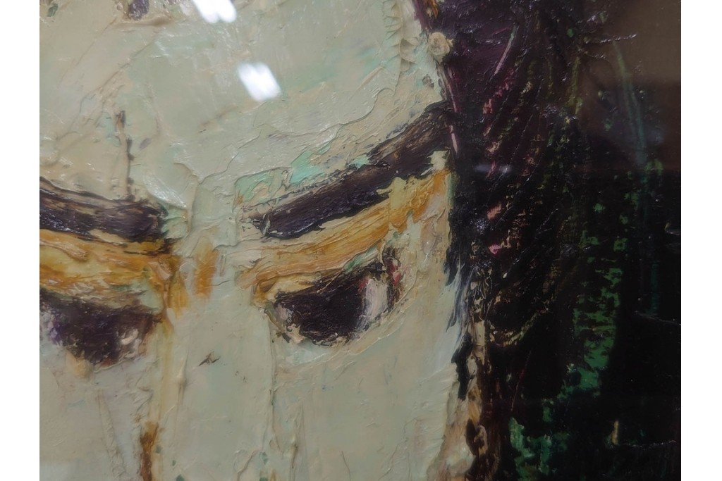 真作　大歳敏秋　油彩　忠臣蔵?　凛とした表情が印象的な絵画　外箱付き　(R-087313)