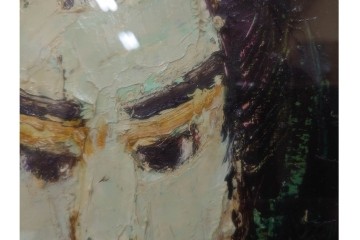 真作　大歳敏秋　油彩　忠臣蔵?　凛とした表情が印象的な絵画　外箱付き　(R-087313)