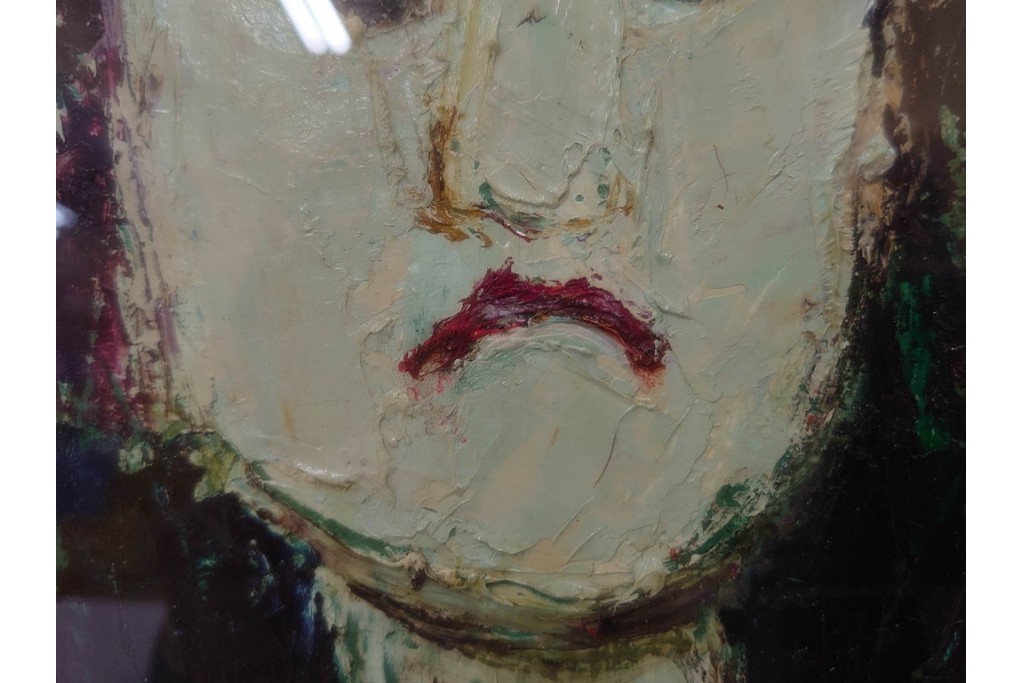 真作　大歳敏秋　油彩　忠臣蔵?　凛とした表情が印象的な絵画　外箱付き　(R-087313)