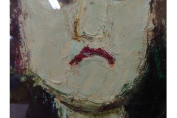 真作　大歳敏秋　油彩　忠臣蔵?　凛とした表情が印象的な絵画　外箱付き　(R-087313)