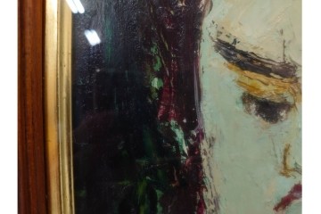 真作　大歳敏秋　油彩　忠臣蔵?　凛とした表情が印象的な絵画　外箱付き　(R-087313)