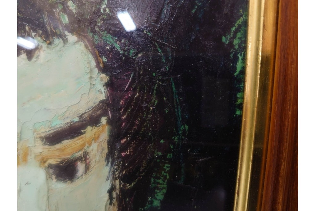 真作　大歳敏秋　油彩　忠臣蔵?　凛とした表情が印象的な絵画　外箱付き　(R-087313)