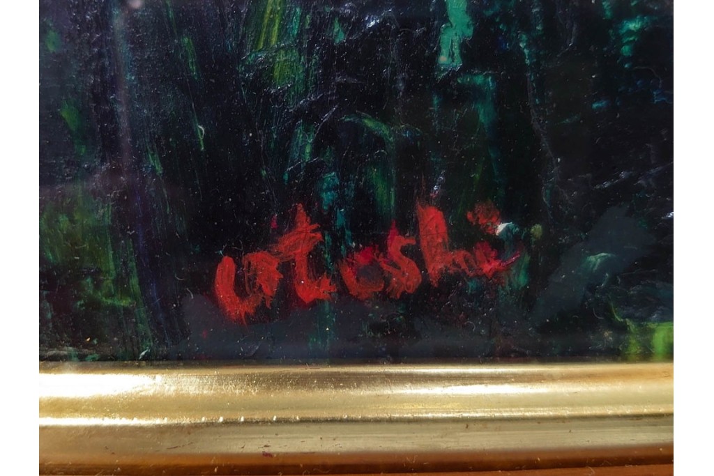 真作　大歳敏秋　油彩　忠臣蔵?　凛とした表情が印象的な絵画　外箱付き　(R-087313)