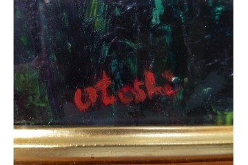 真作　大歳敏秋　油彩　忠臣蔵?　凛とした表情が印象的な絵画　外箱付き　(R-087313)