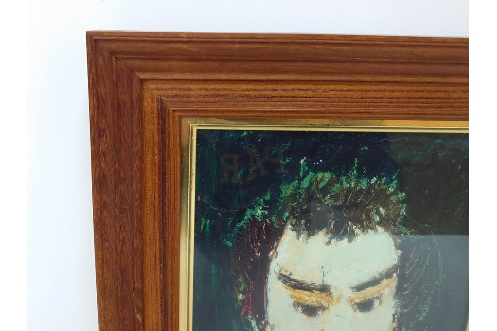 真作　大歳敏秋　油彩　忠臣蔵?　凛とした表情が印象的な絵画　外箱付き　(R-087313)