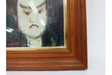 真作　大歳敏秋　油彩　忠臣蔵?　凛とした表情が印象的な絵画　外箱付き　(R-087313)