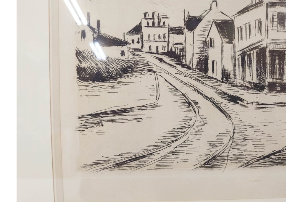 真作　サイン入り　モーリス・ド・ヴラマンク　エッチング　「風景」　街並みを描いた絵画　外箱付き　(R-087314)