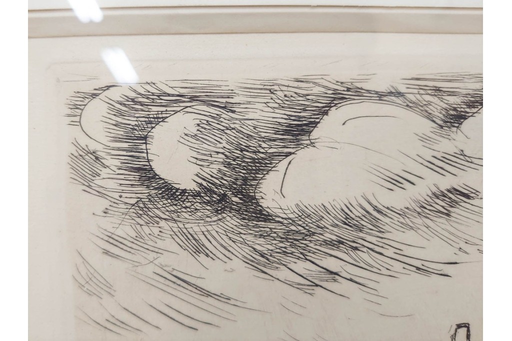 真作　サイン入り　モーリス・ド・ヴラマンク　エッチング　「風景」　街並みを描いた絵画　外箱付き　(R-087314)