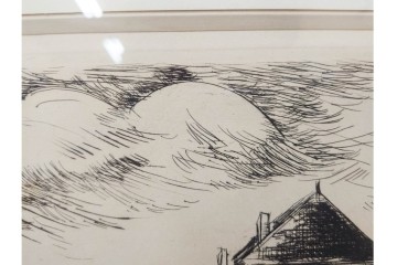 真作　サイン入り　モーリス・ド・ヴラマンク　エッチング　「風景」　街並みを描いた絵画　外箱付き　(R-087314)