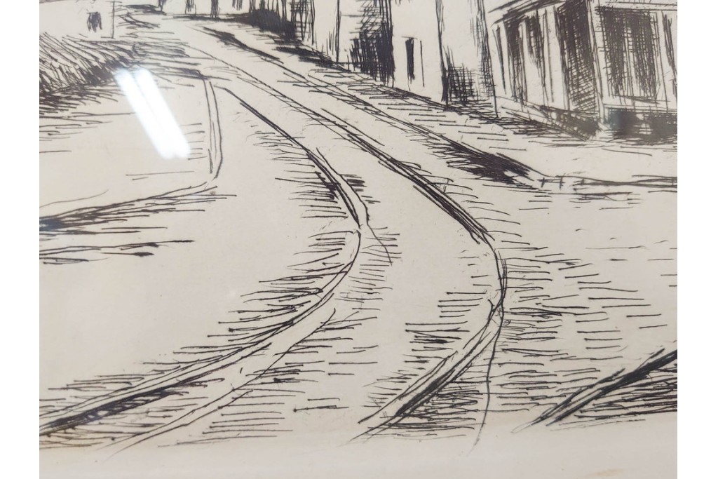 真作　サイン入り　モーリス・ド・ヴラマンク　エッチング　「風景」　街並みを描いた絵画　外箱付き　(R-087314)