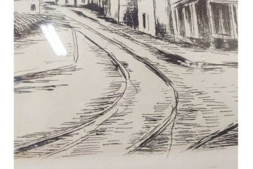 真作　サイン入り　モーリス・ド・ヴラマンク　エッチング　「風景」　街並みを描いた絵画　外箱付き　(R-087314)