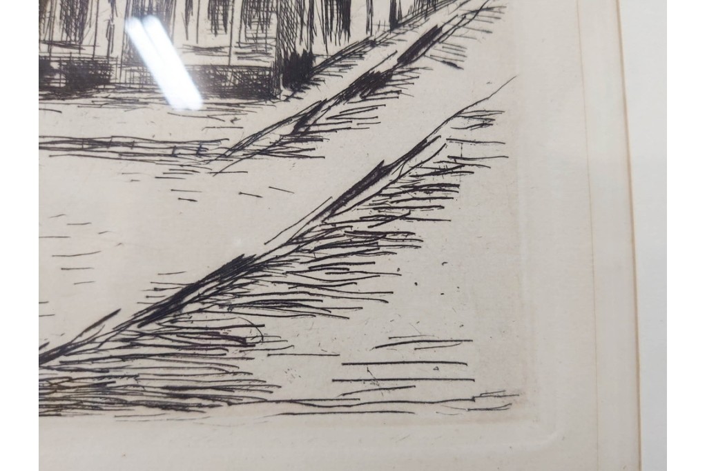 真作　サイン入り　モーリス・ド・ヴラマンク　エッチング　「風景」　街並みを描いた絵画　外箱付き　(R-087314)