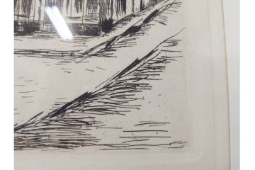 真作　サイン入り　モーリス・ド・ヴラマンク　エッチング　「風景」　街並みを描いた絵画　外箱付き　(R-087314)