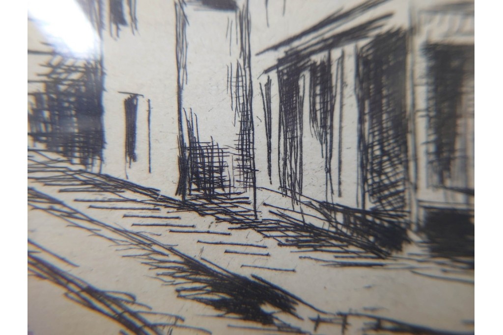 真作　サイン入り　モーリス・ド・ヴラマンク　エッチング　「風景」　街並みを描いた絵画　外箱付き　(R-087314)