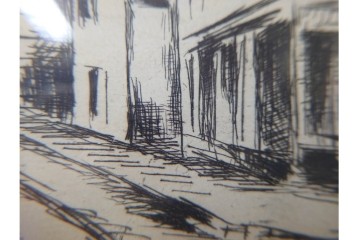 真作　サイン入り　モーリス・ド・ヴラマンク　エッチング　「風景」　街並みを描いた絵画　外箱付き　(R-087314)