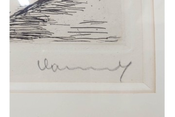 真作　サイン入り　モーリス・ド・ヴラマンク　エッチング　「風景」　街並みを描いた絵画　外箱付き　(R-087314)